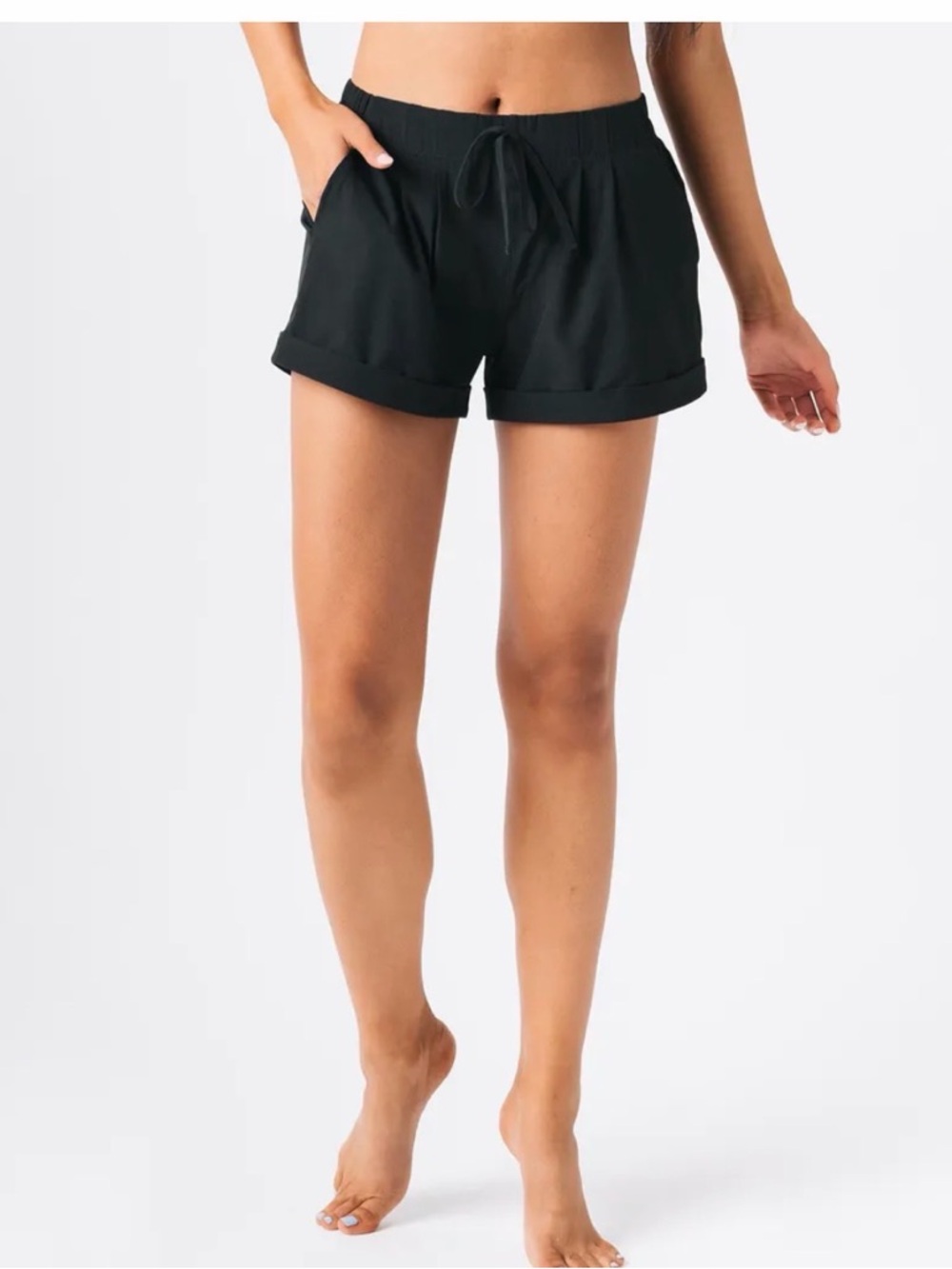 ZYIA Black High-Waist Drawstring Lounge Shorts